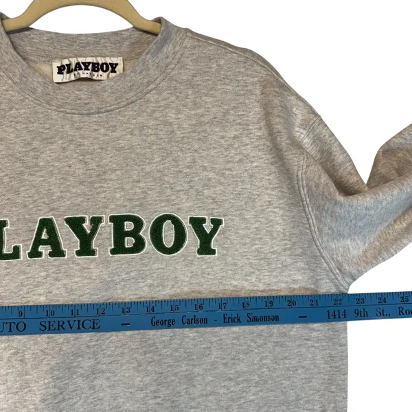 PLAYBOY‎ Grey Sweatshirt Crewneck Pullover Fun Comfy Oversized Size M - Image 5