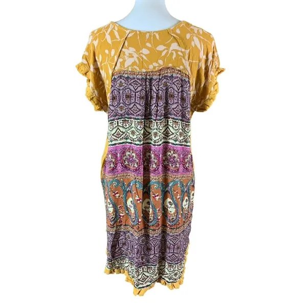 Umgee Mustard Floral Sleeve Dress M Boho Ruffle Hem‎ Cottagecore Style - Image 3