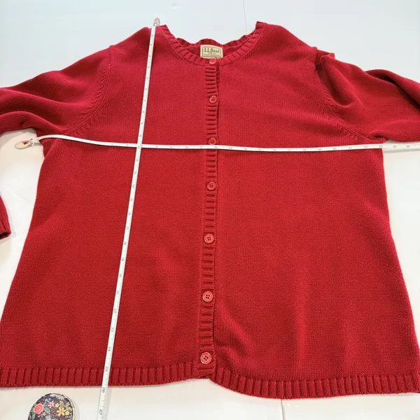 LL Bean Red Cable Knit Cotton Button Up Cardigan Sweater Size XL - Image 6