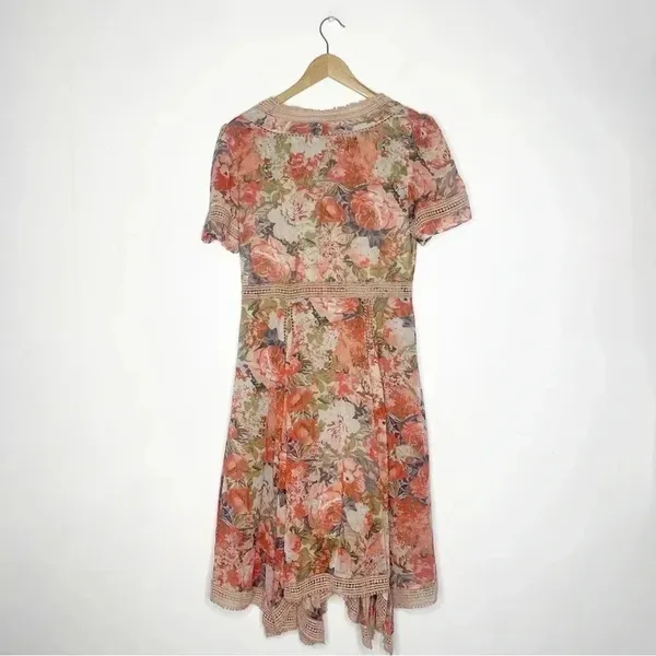 Ranna Gill Dress Floral V-Neck Embroidered Flowy Brown Rose Boutique Size 8 - Image 9
