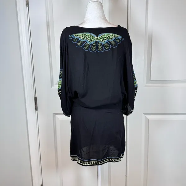 Metropark Boho Embroidered Peacock Tunic Dress Festival Resort Rayon Small Artsy - Image 2