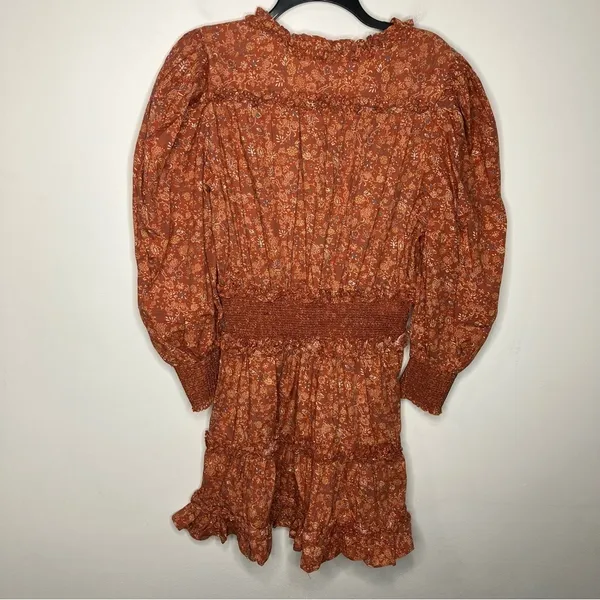 House of Harlow 1960 long sleeve puffed sleeve dress v-neck rust‎ size Medium - Image 10