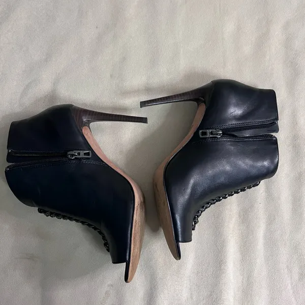 🖤✨ COACH New York Black Leather Chain Peep Toe Booties Heels 8B ✨🖤 - Image 9