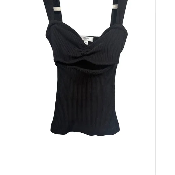 Agolde Women Sz XS Black Isla Cut Out Ribbed Sweetheart Neck Tank Organic Cotton - Image 3