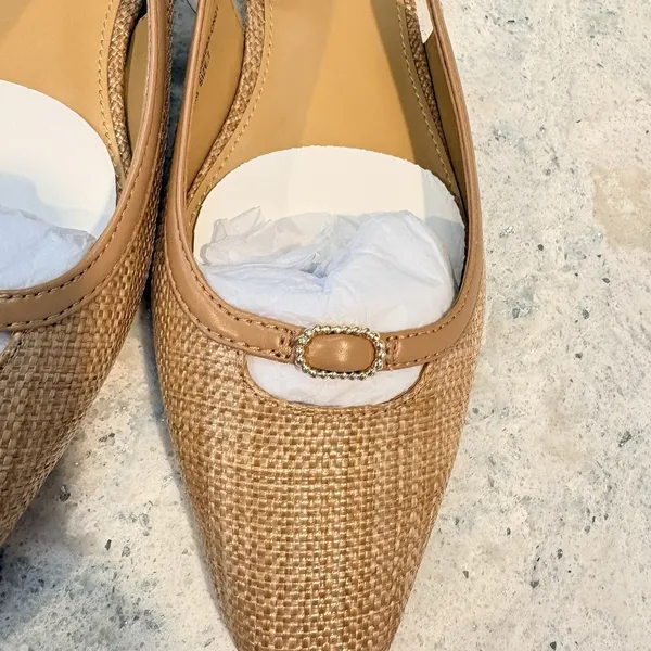 J CREW Woven slingback flats Natural Raffia Brown Leather Trim ‎ 7M NwT - Image 3