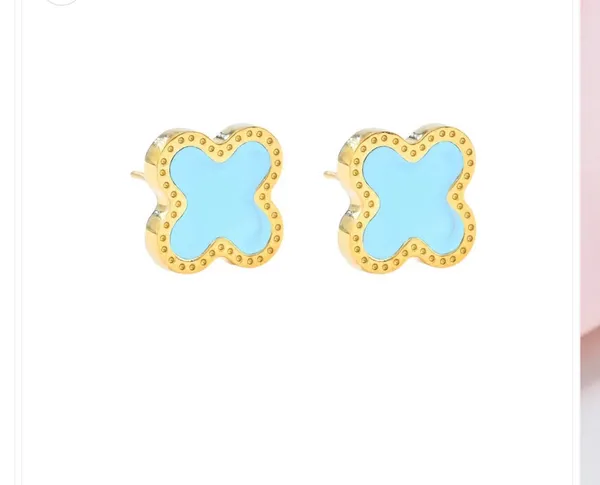 Turquoise Stainless Steel Quatrefoil Stone Cluster Stud Earrings - Image 2