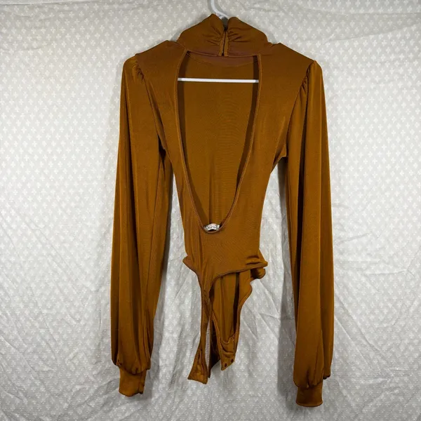 Free People‎ Intimately Orange Gold Turtleneck Bring It Back Bodysuit - Image 5