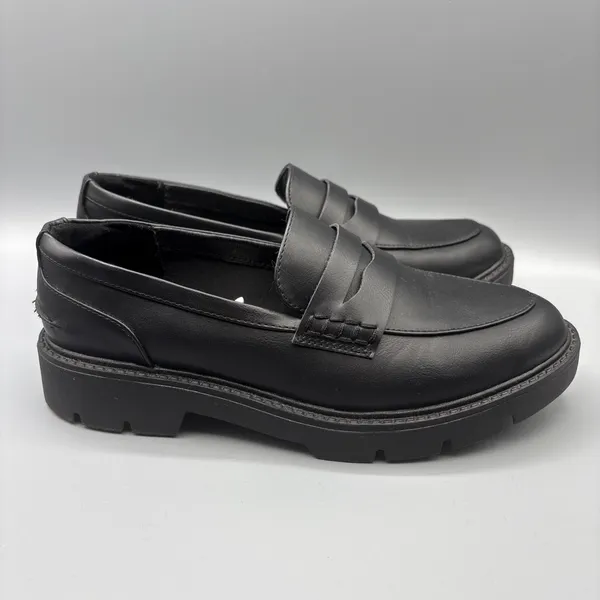 A New Day Chunky Penny Loafers Size 9.5 Black Faux Vegan Leather Dark Academia - Image 4