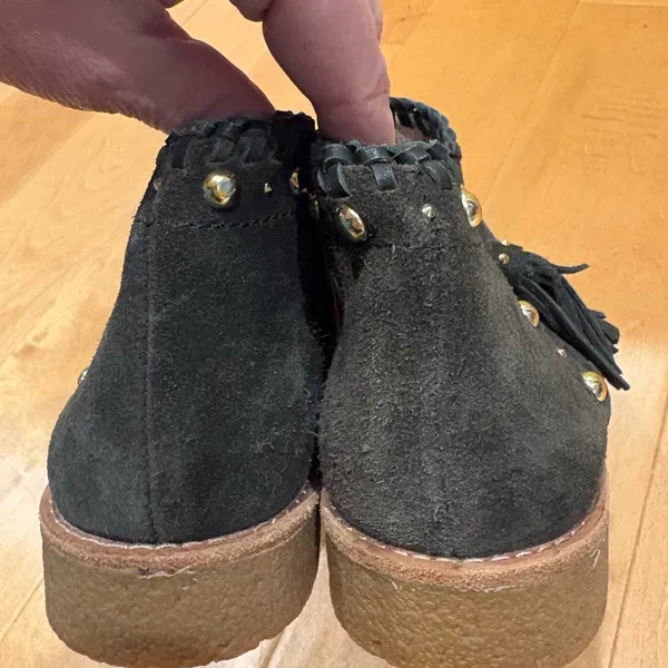 Kate Spade Bowie suede ankle booties boots stud tassel details olive green 7.5 - Image 3