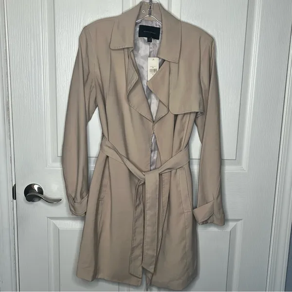 Banana Republic Factory Sz XS Khaki Trench Coat Tie Closure Open Front - Image 12
