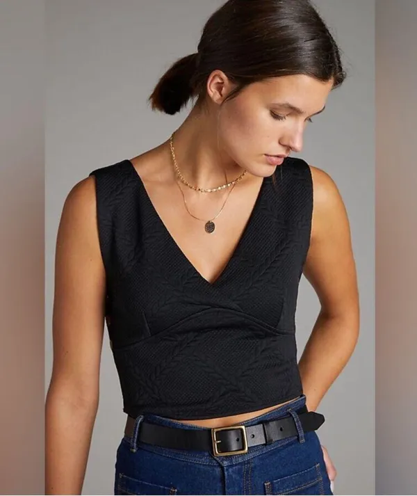 Maeve Anthropologie Button Side Cropped Top Vest Pecan Brown Size XS - Image 13