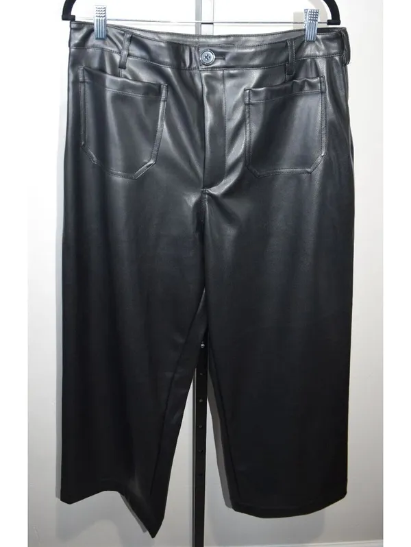 CeCe Black Faux Leather Wide Leg Pants Size L - Image 2