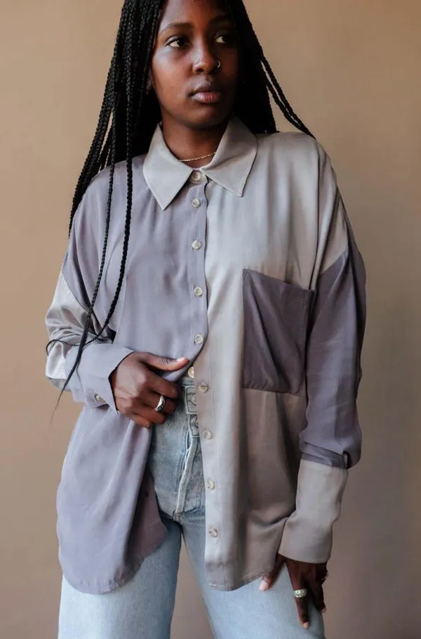 Free People NWOT  Silky Samantha Patchwork Button Down - Image 3