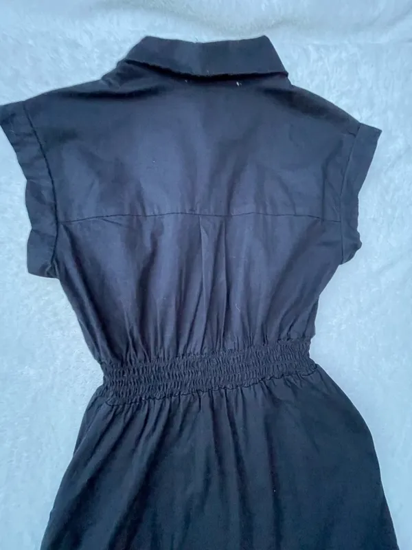 Black Button-Front Shirtdress with Smocked Waist‎ - Image 9