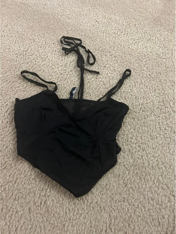 C706 bra small size 4 black halter style top see thru black cute bralette - Image 2
