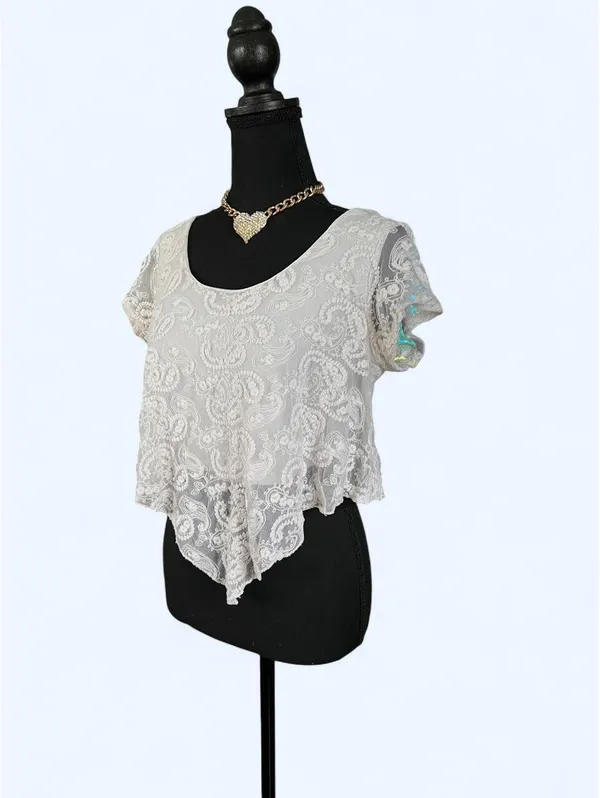 Vintage Y2K Charlotte Russe Fairycore Coquette Lace Asymmetrical Top Size Large - Image 5