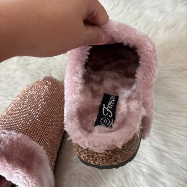 Forever Rose Forever Pink Faux Fur Lined Rhinestone Embellished Slip-On Shoes - Image 8