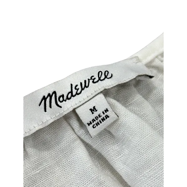 Madewell Women's Medium White Linen Blend Mini Dress Flutter Sleeve Tiered - Image 5
