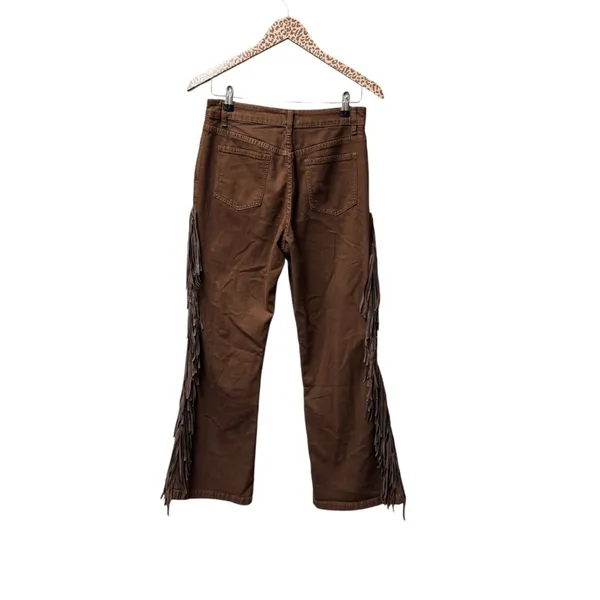 NEW Oyrosy Vintage Western Fringe Flared Jeans Brown Small - Image 3