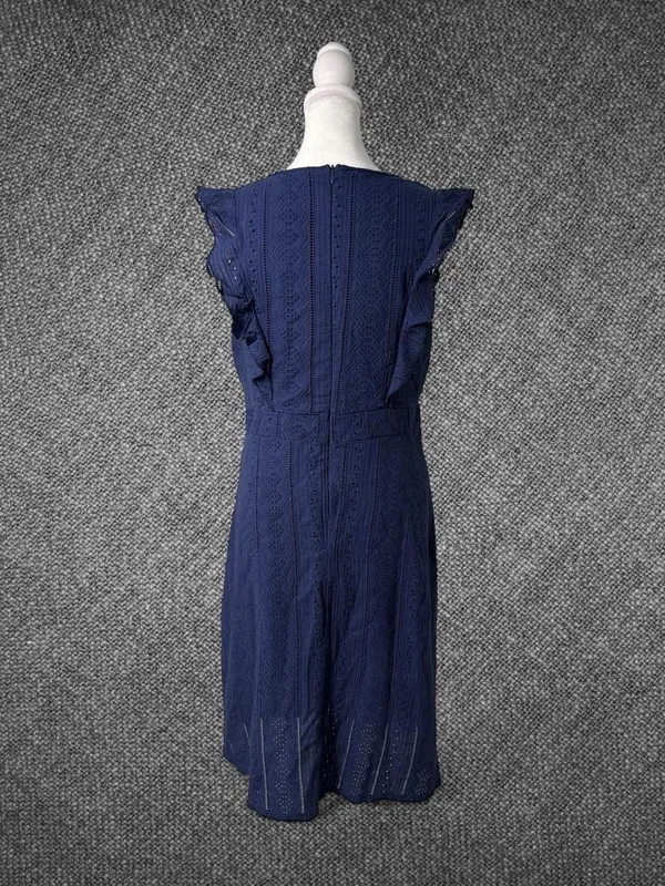 Navy Blue Eyelet Lace Fit And Flare Midi Dress - Image 8