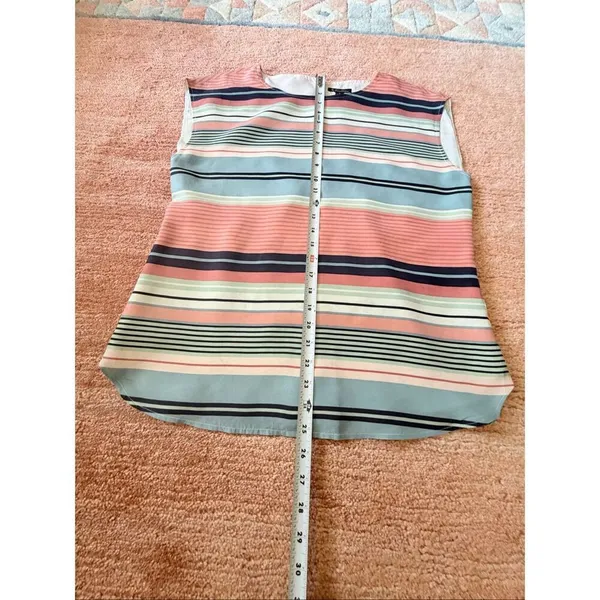 Brooks Brothers 100% Silk Striped Shell Top Size 6 Pastel Cap Sleeve Blouse - Image 4