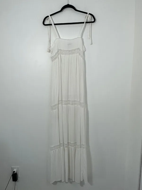 Forever 21 Women’s Medium Y2K Boho Cottagecore Strappy Crochet Lace Maxi Dress - Image 2