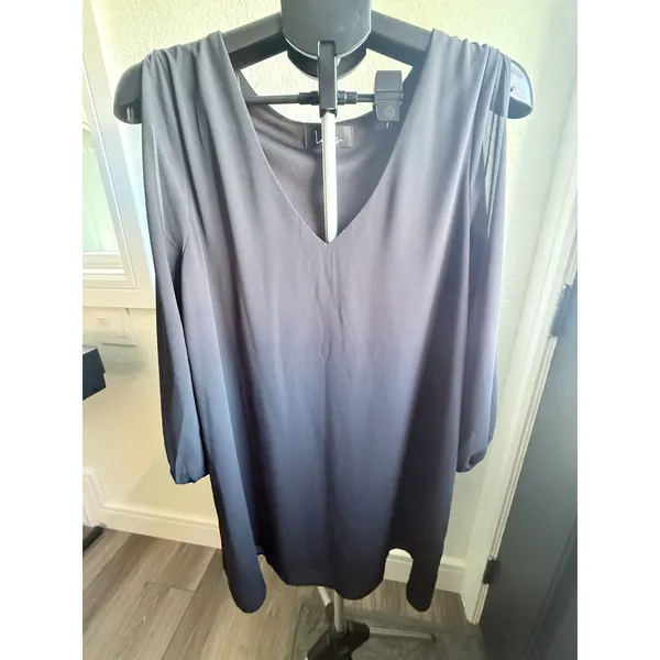 Lulus Shifting Dears Black Split Long Sleeve Cold Shoulder Mini Dress Size M - Image 2