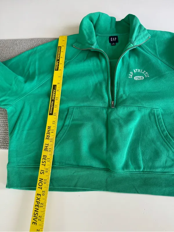 GAP Emerald Green Half-Zip Cropped Athletic Pullover Sweatshirt Small Tall - Image 6