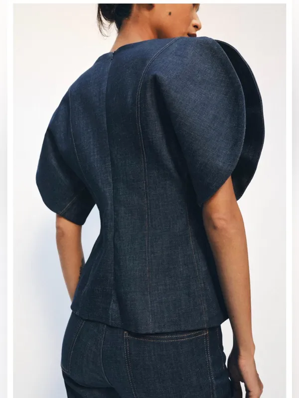 Zara ZW COLLECTION DENIM PUFF SLEEVE BLOUSE - Image 3