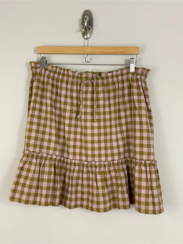 Madewell‎ Gingham Crinkle Ruffle Mini Skirt Size Large Boho Cottagecore - Image 2