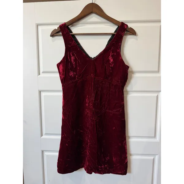 Vintage 90s TRIPP NYC Burgundy Velvet Mini Dress Medium Whimsigoth Goth - Image 2