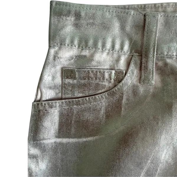 Gianni Bini NWT Sz S Mini Skirt Distressed Metallic Silver Pink Cotton Denim Shiny Pockets - Image 6