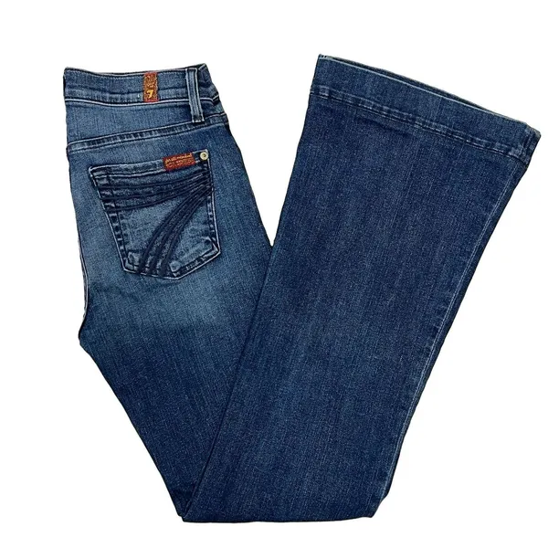 7 For All Mankind Dojo Jeans Dark Wash Denim Flared Embroidered Logo Women’s 25 - Image 4