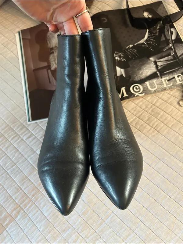 Steve Madden NIX black leather pointed toe retro block heel ankle boots 8.5 - Image 4