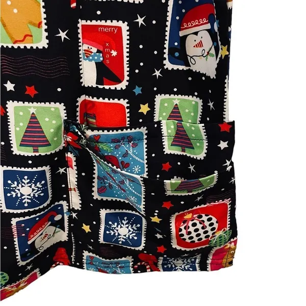 UA Flex 2 Christmas Holiday Festive Stamp Sticker Stretch Medical Scrubs Top - Image 5