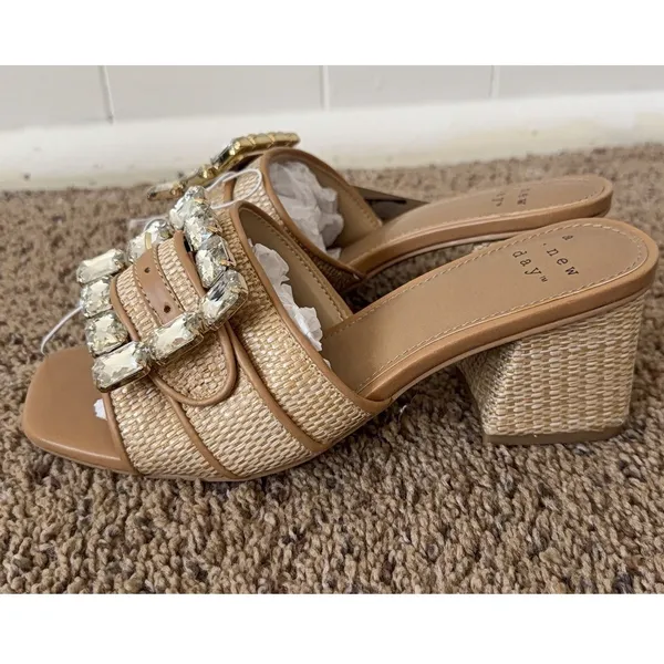 NWT Women's Kathleen Raffia Buckle Block Heels - A New Day 6 - Image 3