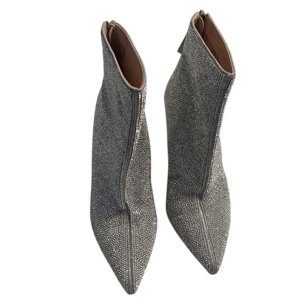 Steve Madden Callen Silver Rhinestone Ankle Pointed Toe 4.35" Mirror Heel 8 Boot - Image 3