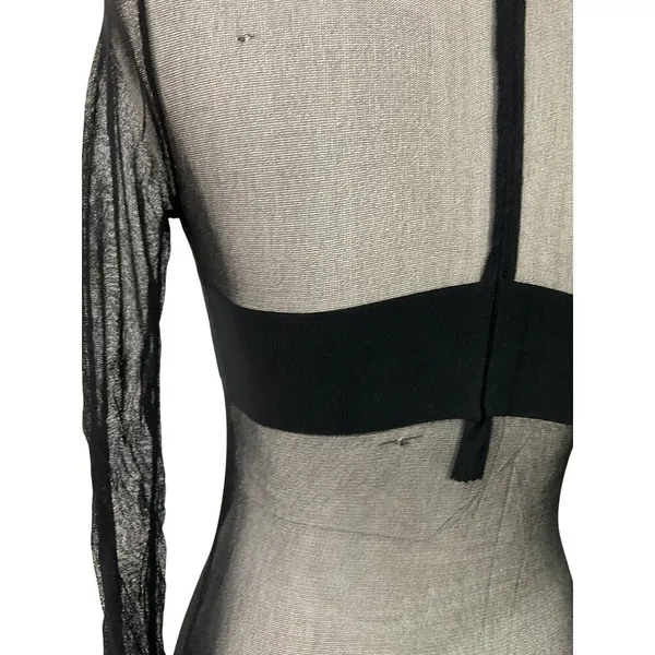 MONOT Contrasting Bands Mini Dress in Black 2 New Womens Sheer Panel Long Sleeve - Image 7