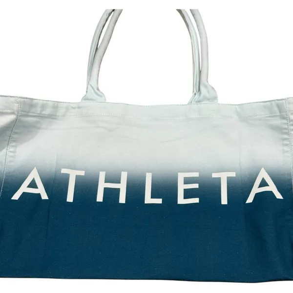 Athleta Oversized Ombré Canvas Tote Bag Blue White Large Beach Gym Travel 2024 - Image 2