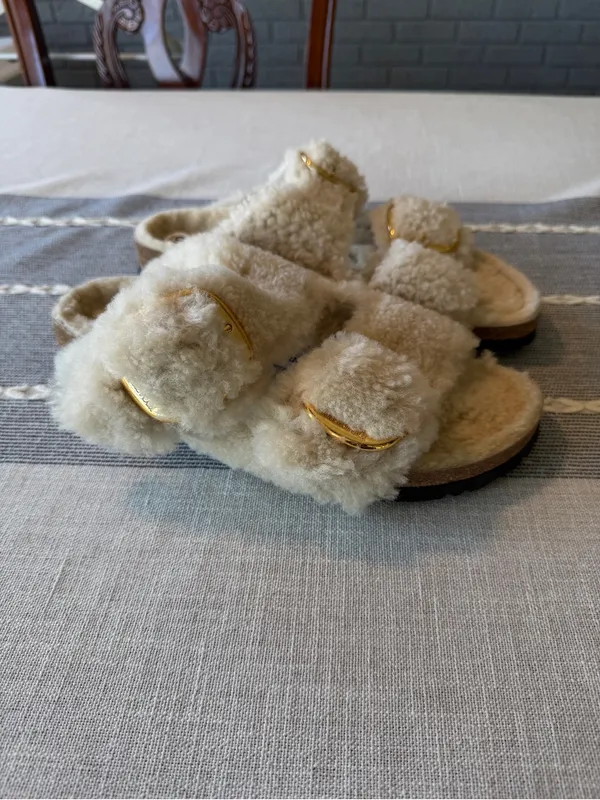 New Birkenstock Arizona Big Buckle Shearling Sandal Teddy Eggshell Size 41 US 10 - Image 11