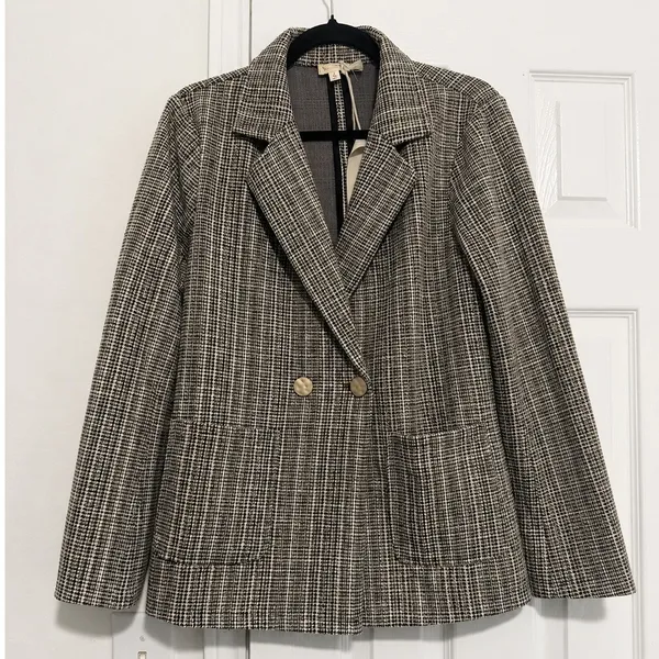 NWT Hem & Thread Plaid Metallic Tweed Double Breasted Blazer Jacket Size Small S - Image 2