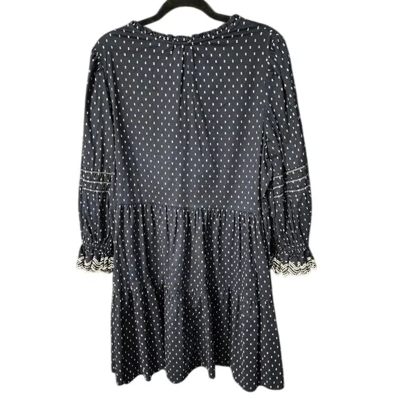 M&S Collection Navy & White Polka Dot Long Sleeve Dress White Ruffle Cuff Accent - Image 4