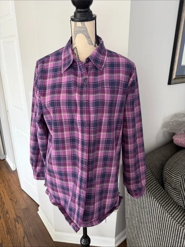 L.L.Bean purple plaid fleece-lined flannel shirt jacket Women’s Size M Medium - Image 5