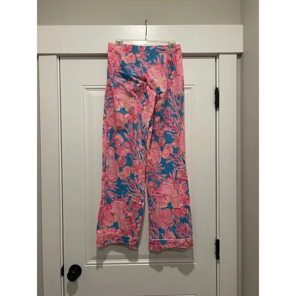 Lilly Pulitzer Pajama Pants Women's Small Light Weight Cotton Pink Blue Coral - Image 3