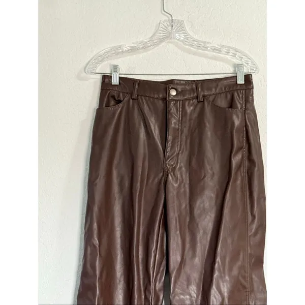 New Garage Faux Leather Chocolate Brown pants Sz M - Image 2
