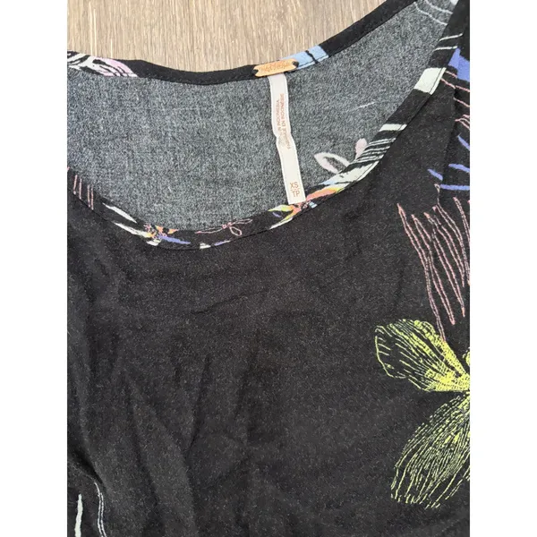 Free People Womens XS Floral Boho Tunic Dress Cold Shoulder Black Flowy Mini - Image 6