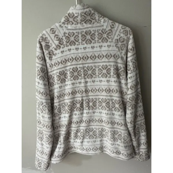 Eddie Bauer Womens Tan Fair Isle Plush Fleece Quarter Zip Pullover M - Image 2