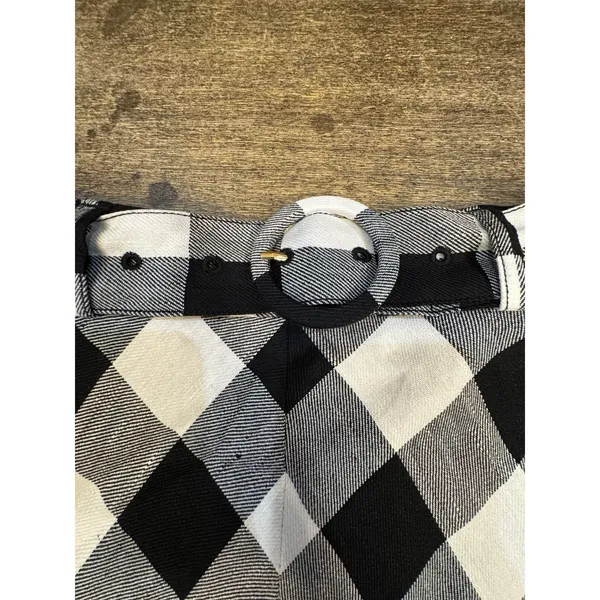 New Kate Spade New York Linen Blend Gingham Belted Skirt‎ Size 0 Black/White - Image 5