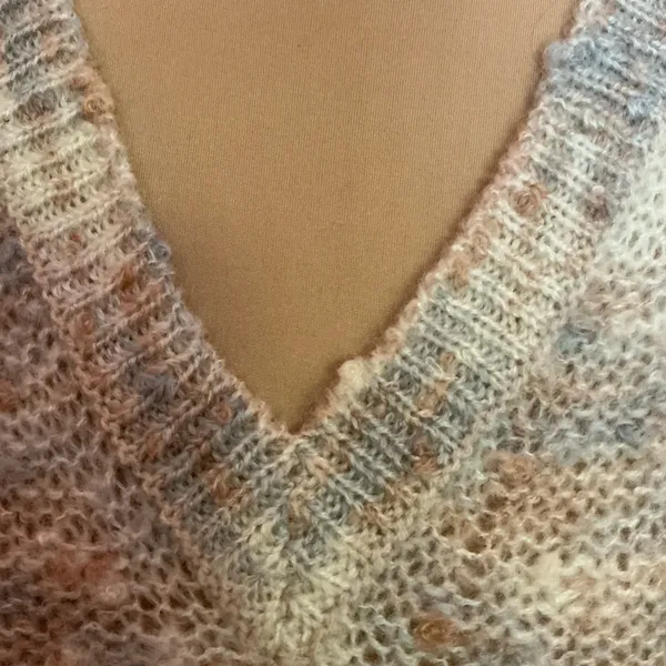 Vintage 80s Knit Sweater Vest Neutral Speckled V-Neck Sleeveless Boho Layering - Image 7