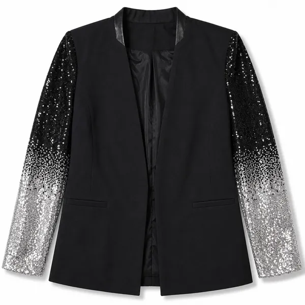 Ebossy Sequin Ombre Sleeve Blazer Womens Large Black Silver Glam Jacket - Image 12